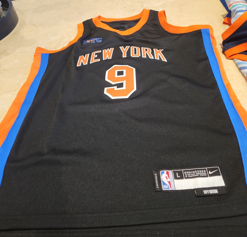 Nike New York #9 Black Basketball Jersey with Orange and Blue Trim